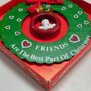 Christmas Is Love Friends Wood Wreath Hanging Ornament With Snowman Charm
